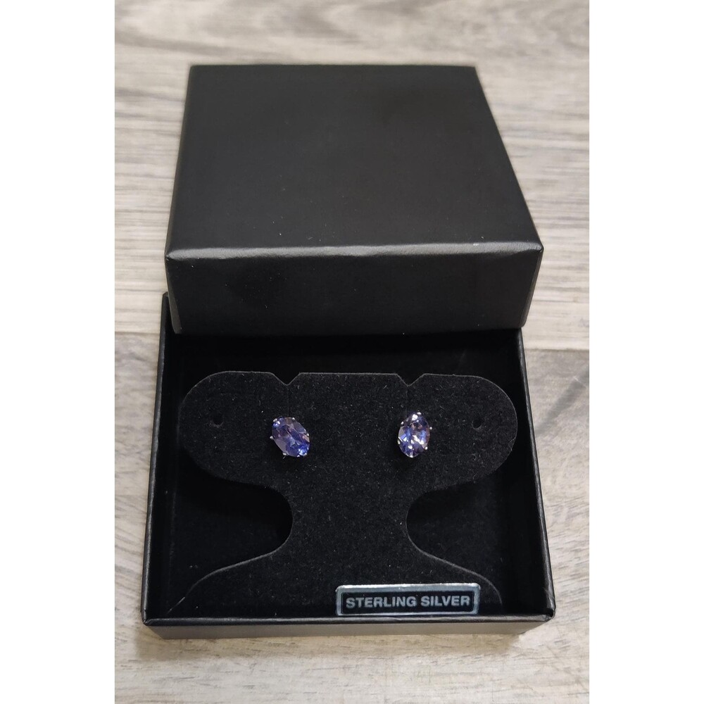 Sterling Silver Lolite Oval Gemstone Stud Earrings Solitaire Fine Jewelry Boxed